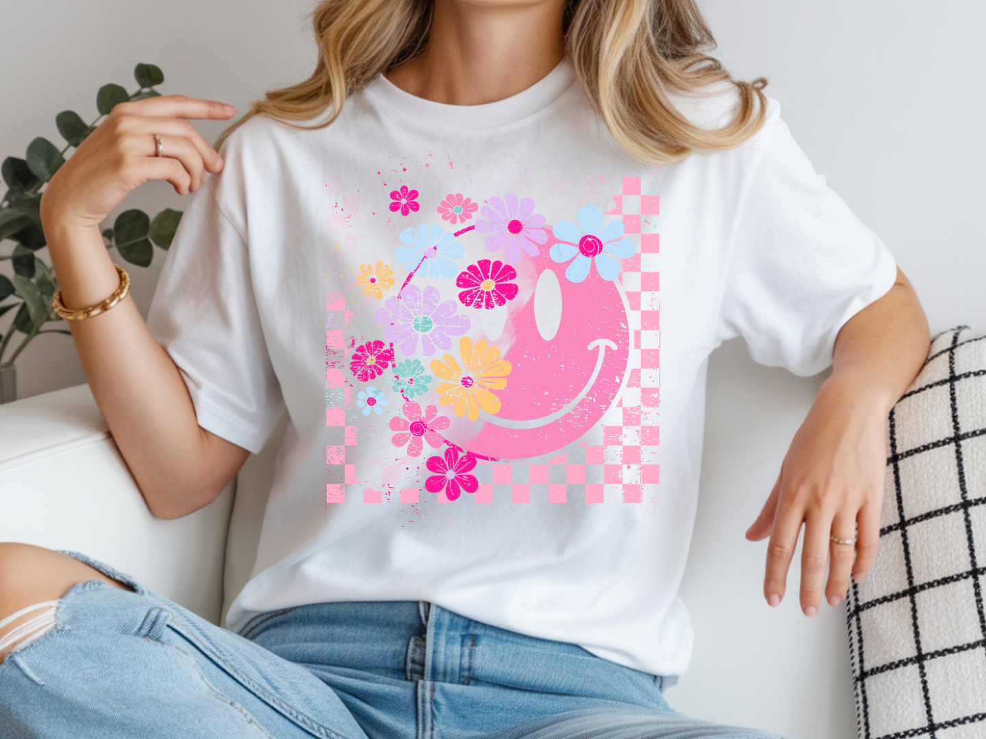 Flower and Checkered Smiley Face